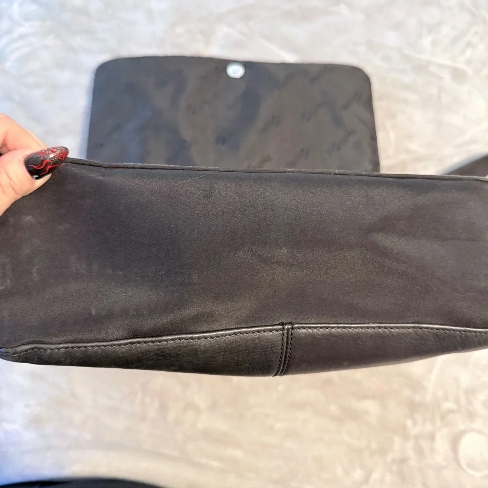 Fossil Black Leather Nylon Messenger Bag Organizer Laptop Crossbody Adjustable